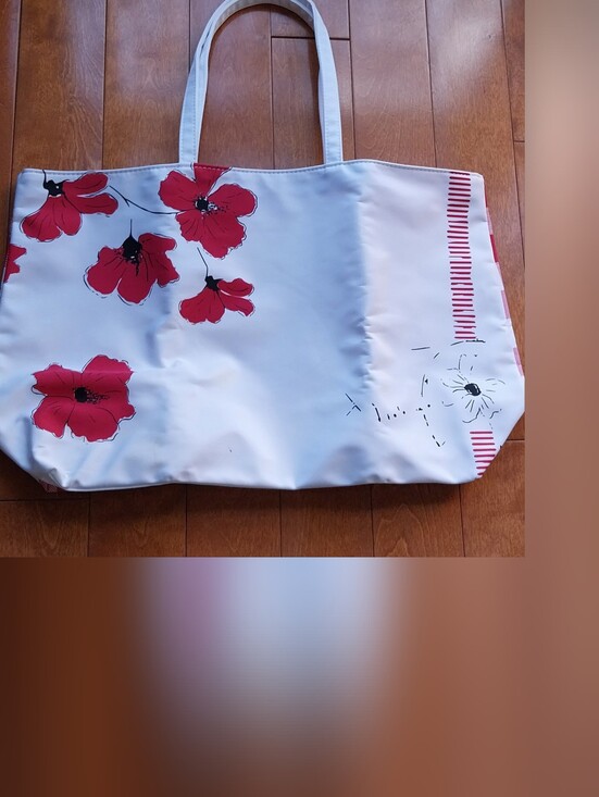 Handbags - Brand New White Tote Bag with Red Floral Print - Women's Beach & Everyday Bag
